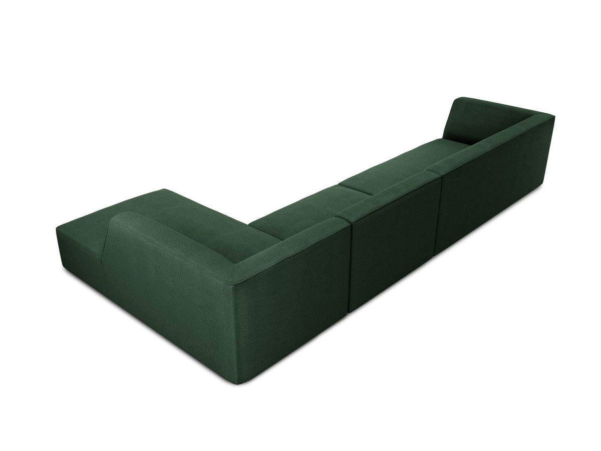 Modulares Ecksofa Siena in Light Beige-Scala mit Cordstoff-Bezug, schwarzen Kunststoffbeinen und Récamiere, 5-Sitzer Ausführung von Cosmopolitan Design.