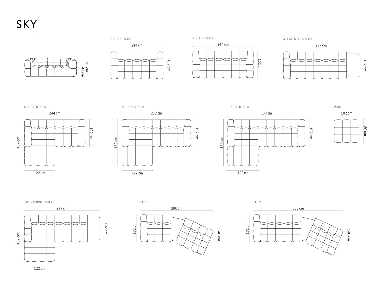 Entdecken Sie das elegante Sky Velour Ecksofa rechts (162 cm) von Cosmopolitan Design – ein modulares 4-Sitzer für stilvolle Entspannung und individuellen Komfort!