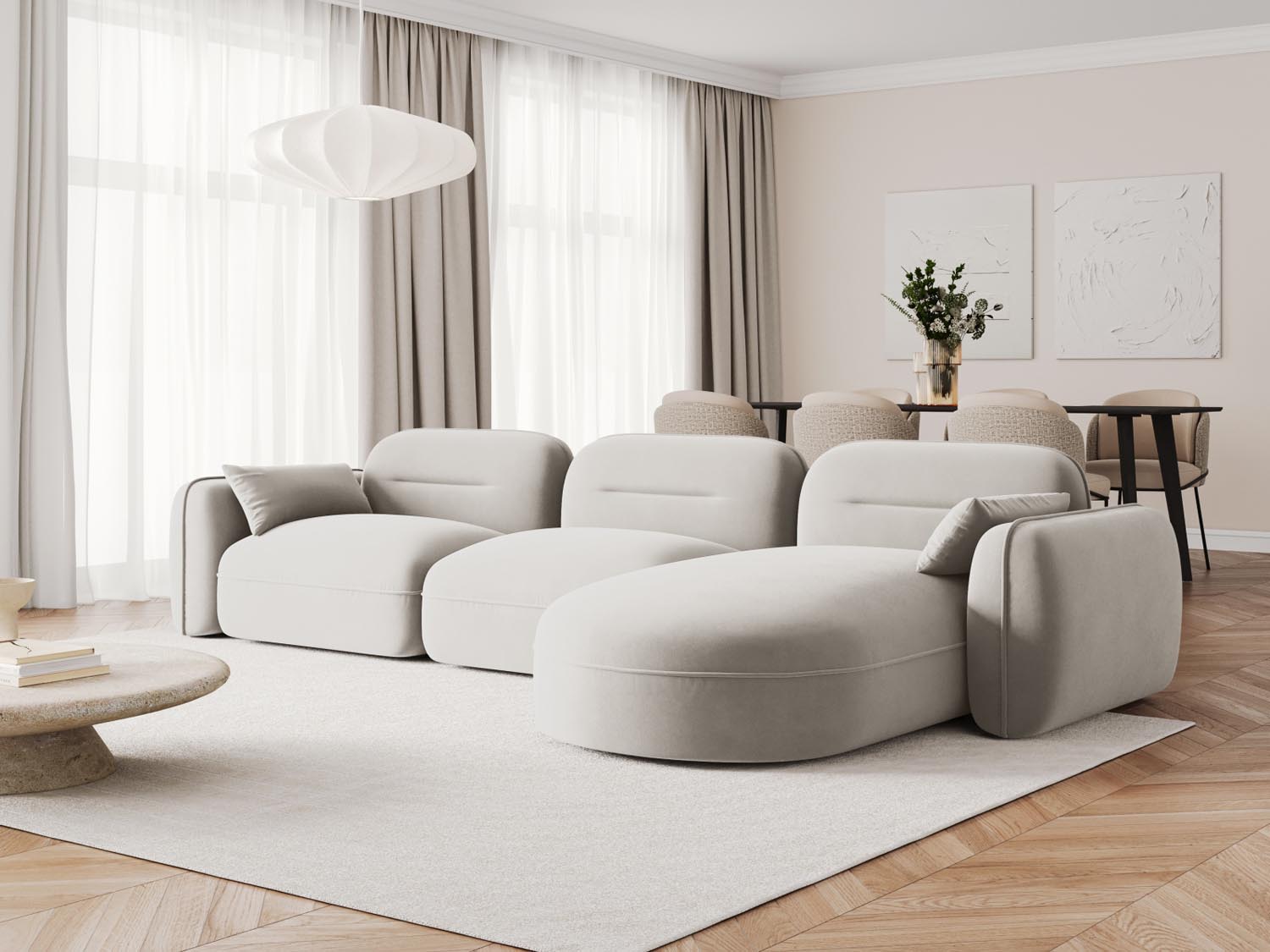 Sydney Velour Modular Ecksofa rechts 4 Sitzer in Light Beige präsentiert im Onlineshop von KAQTU Design AG. Ecksofa rechts ist von Cosmopolitan Design