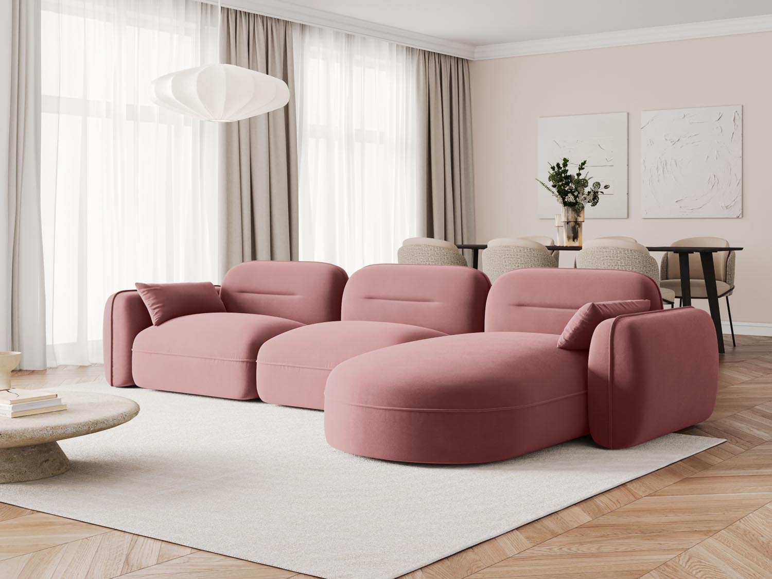 Sydney Velour Modular Ecksofa rechts 4 Sitzer in Flamingo präsentiert im Onlineshop von KAQTU Design AG. Ecksofa rechts ist von Cosmopolitan Design