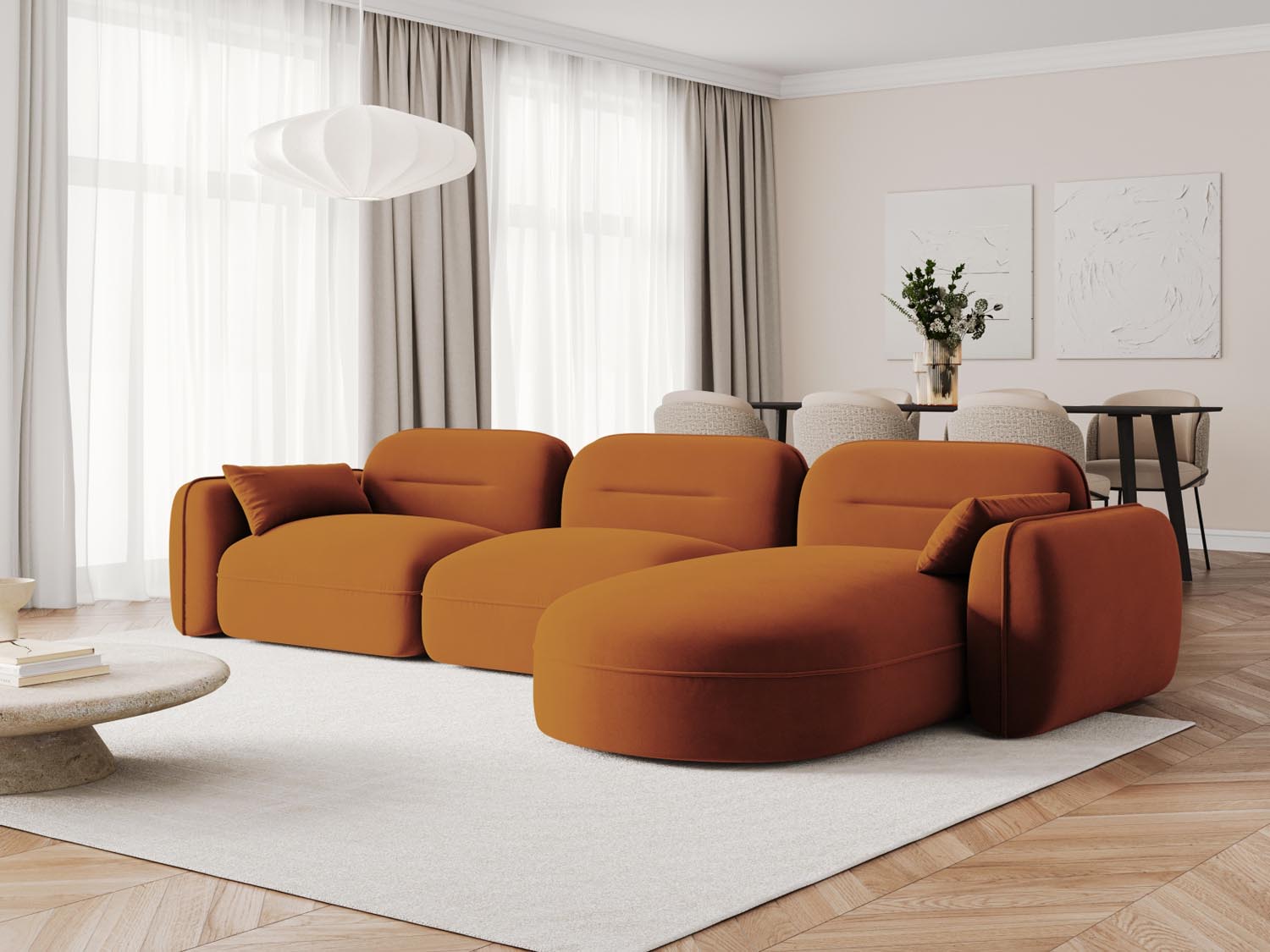 Sydney Velour Modular Ecksofa rechts 4 Sitzer in Terracotta präsentiert im Onlineshop von KAQTU Design AG. Ecksofa rechts ist von Cosmopolitan Design
