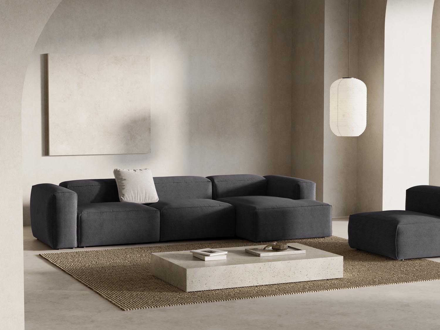 Entdecken Sie das elegante Bergamo Modular Ecksofa rechts 4 Sitzer von Cosmopolitan Design – perfekt für Ihr modernes Wohnzimmer und gemütliche Abende!