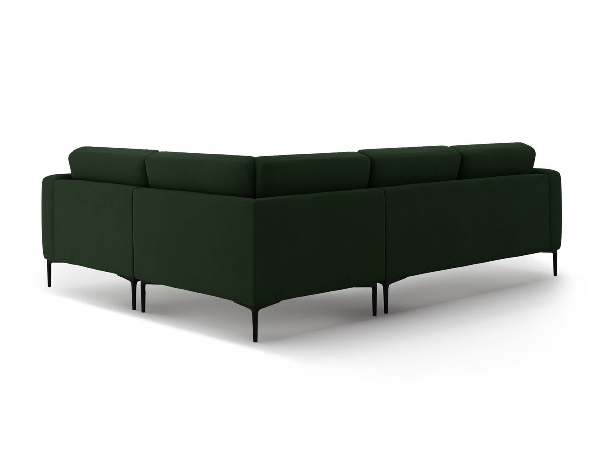 Beiges Samtsofa Lazio mit Récamiere rechts, schwarzen Metallbeinen und Massivholzrahmen, 4-Sitzer, 194 cm tief, von Cosmopolitan Design.