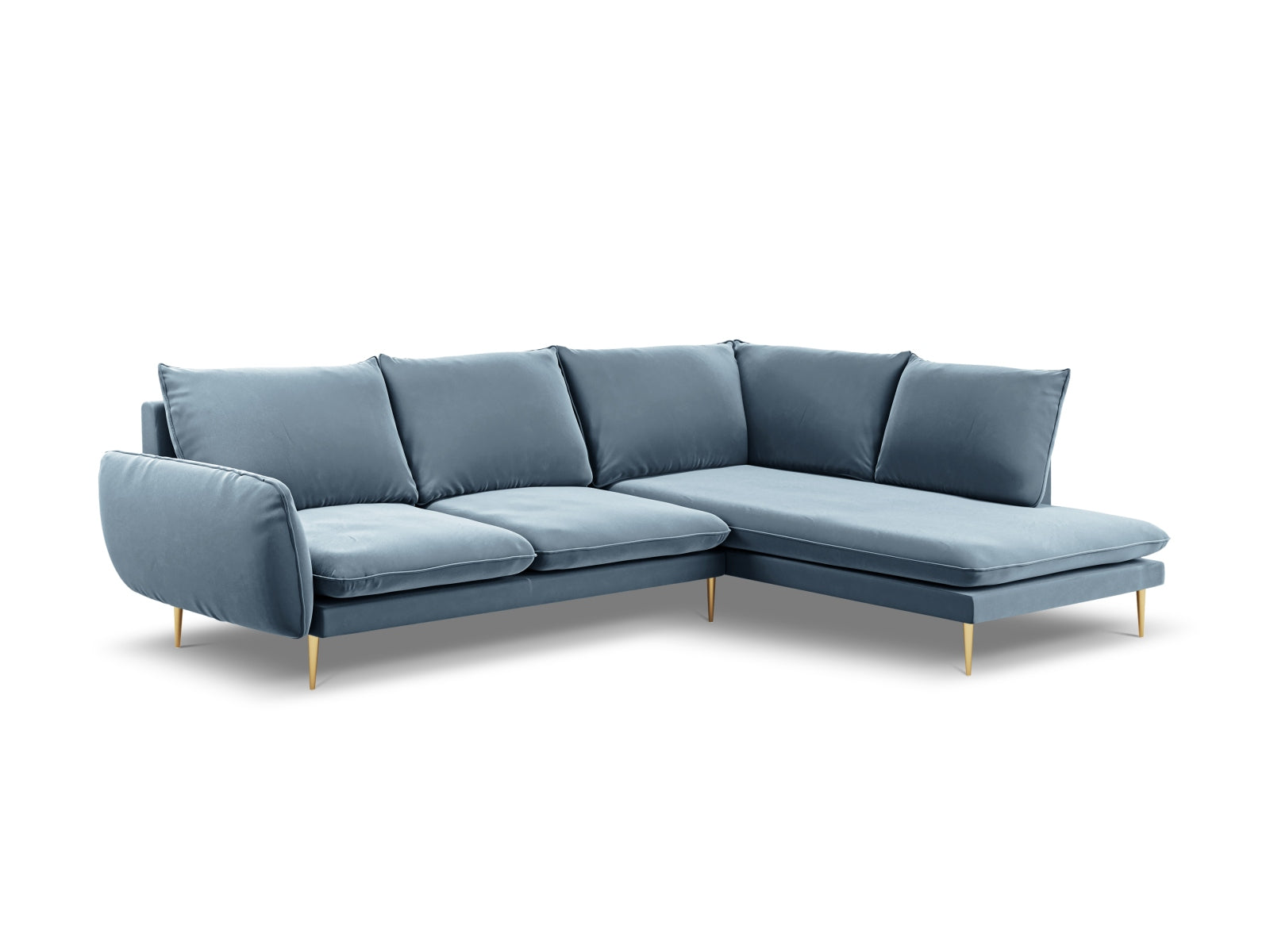 Vienna Velour Ecksofa rechts 6 Sitzer 185cm in Blue/Gold präsentiert im Onlineshop von KAQTU Design AG. Ecksofa rechts ist von Cosmopolitan Design