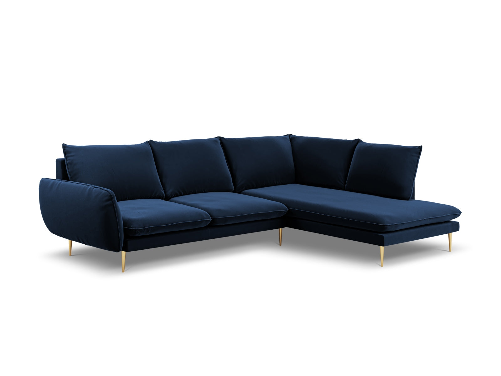 Vienna Velour Ecksofa rechts 6 Sitzer 185cm in Royal Blue/Gold präsentiert im Onlineshop von KAQTU Design AG. Ecksofa rechts ist von Cosmopolitan Design