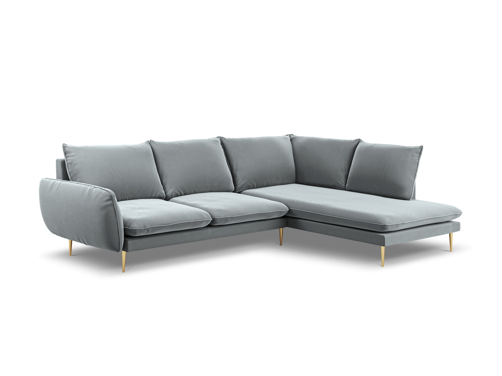 Vienna Velour Ecksofa rechts 6 Sitzer 185cm in Light Grey/Gold präsentiert im Onlineshop von KAQTU Design AG. Ecksofa rechts ist von Cosmopolitan Design