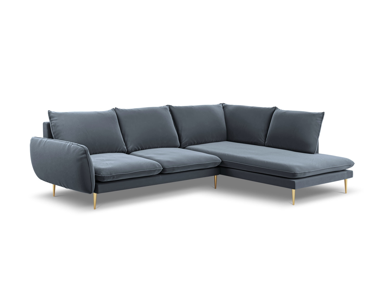 Vienna Velour Ecksofa rechts 6 Sitzer 185cm in Blue Grey/Gold präsentiert im Onlineshop von KAQTU Design AG. Ecksofa rechts ist von Cosmopolitan Design