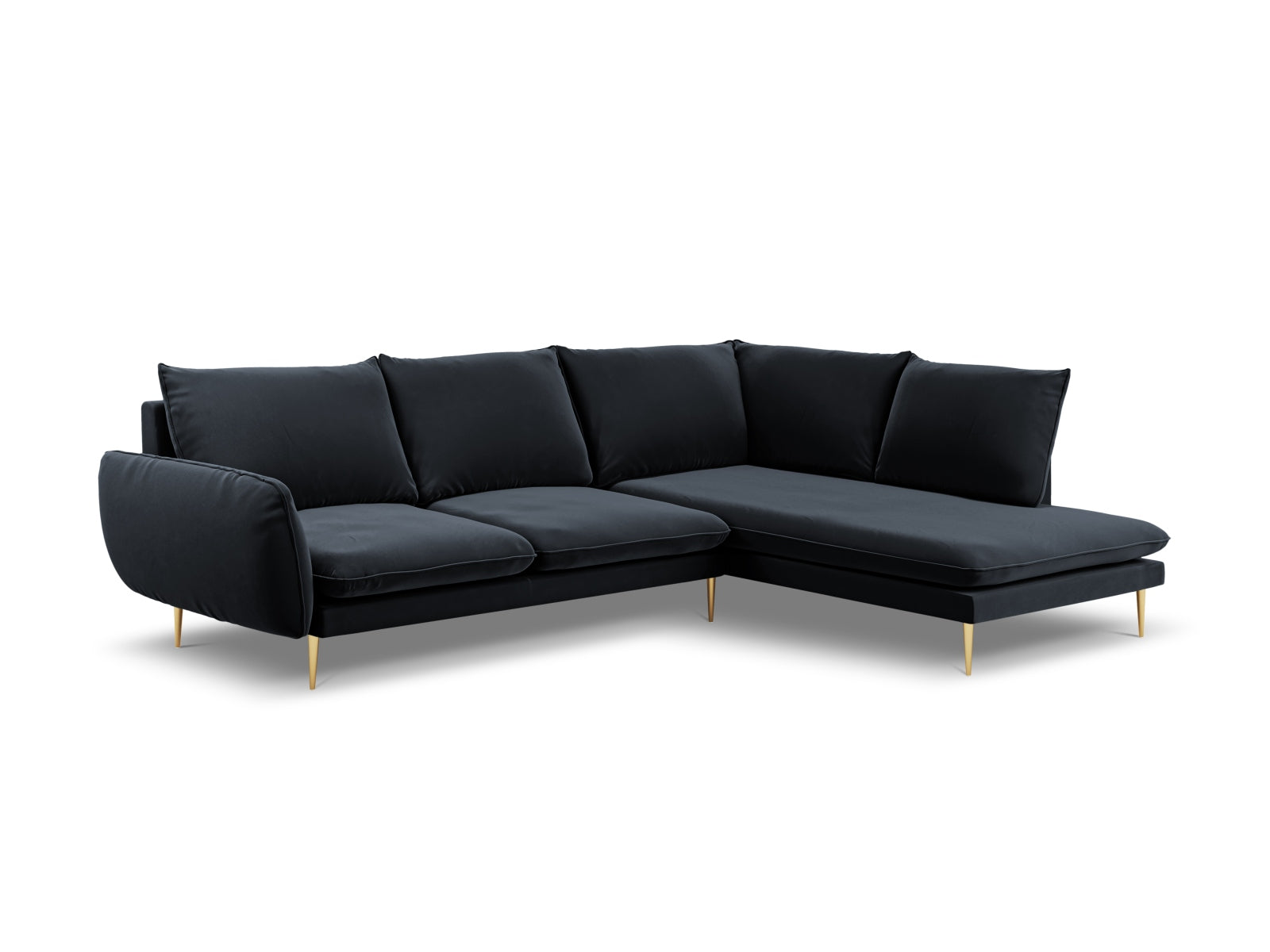Vienna Velour Ecksofa rechts 6 Sitzer 185cm in Dark Blue/Gold präsentiert im Onlineshop von KAQTU Design AG. Ecksofa rechts ist von Cosmopolitan Design