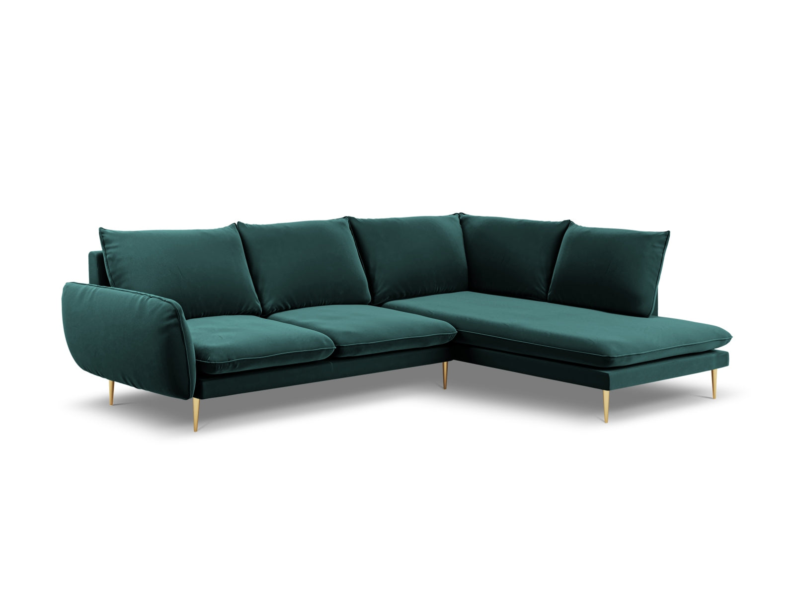 Vienna Velour Ecksofa rechts 6 Sitzer 185cm in Petrol/Gold präsentiert im Onlineshop von KAQTU Design AG. Ecksofa rechts ist von Cosmopolitan Design