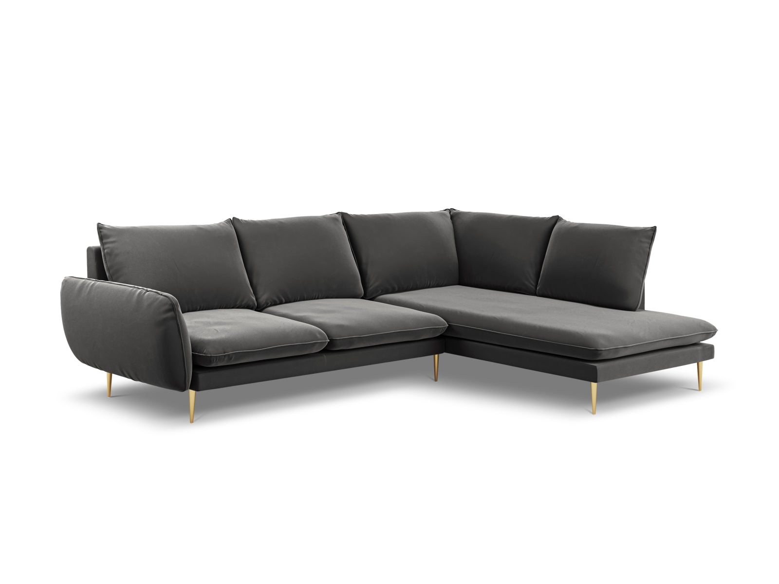 Vienna Velour Ecksofa rechts 6 Sitzer 185cm in Grey/Gold präsentiert im Onlineshop von KAQTU Design AG. Ecksofa rechts ist von Cosmopolitan Design