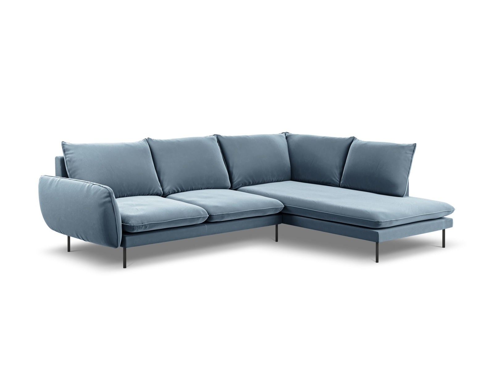 Vienna Velour Ecksofa rechts 6 Sitzer 185cm in Blue/Schwarz präsentiert im Onlineshop von KAQTU Design AG. Ecksofa rechts ist von Cosmopolitan Design