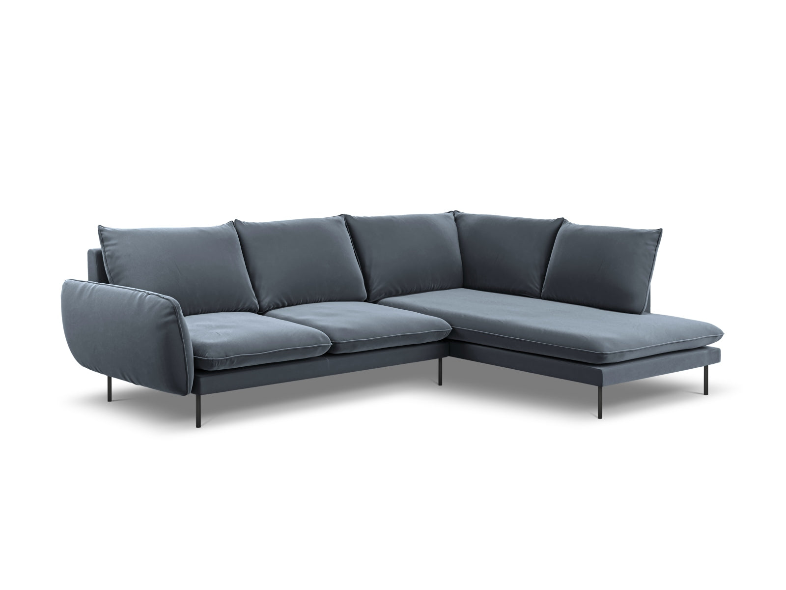 Vienna Velour Ecksofa rechts 6 Sitzer 185cm in Blue Grey/Schwarz präsentiert im Onlineshop von KAQTU Design AG. Ecksofa rechts ist von Cosmopolitan Design