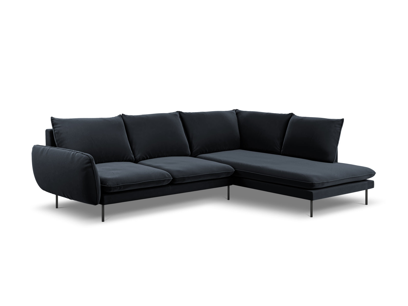 Vienna Velour Ecksofa rechts 6 Sitzer 185cm in Dark Blue/Schwarz präsentiert im Onlineshop von KAQTU Design AG. Ecksofa rechts ist von Cosmopolitan Design