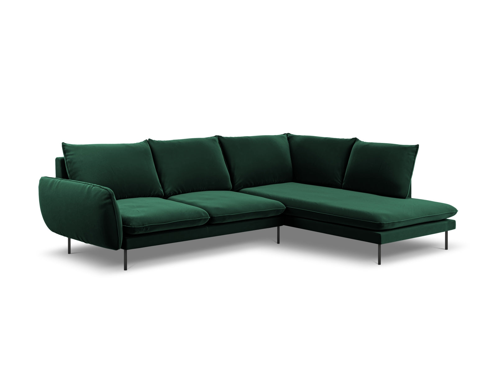 Vienna Velour Ecksofa rechts 6 Sitzer 185cm in Bottle Green/Schwarz präsentiert im Onlineshop von KAQTU Design AG. Ecksofa rechts ist von Cosmopolitan Design