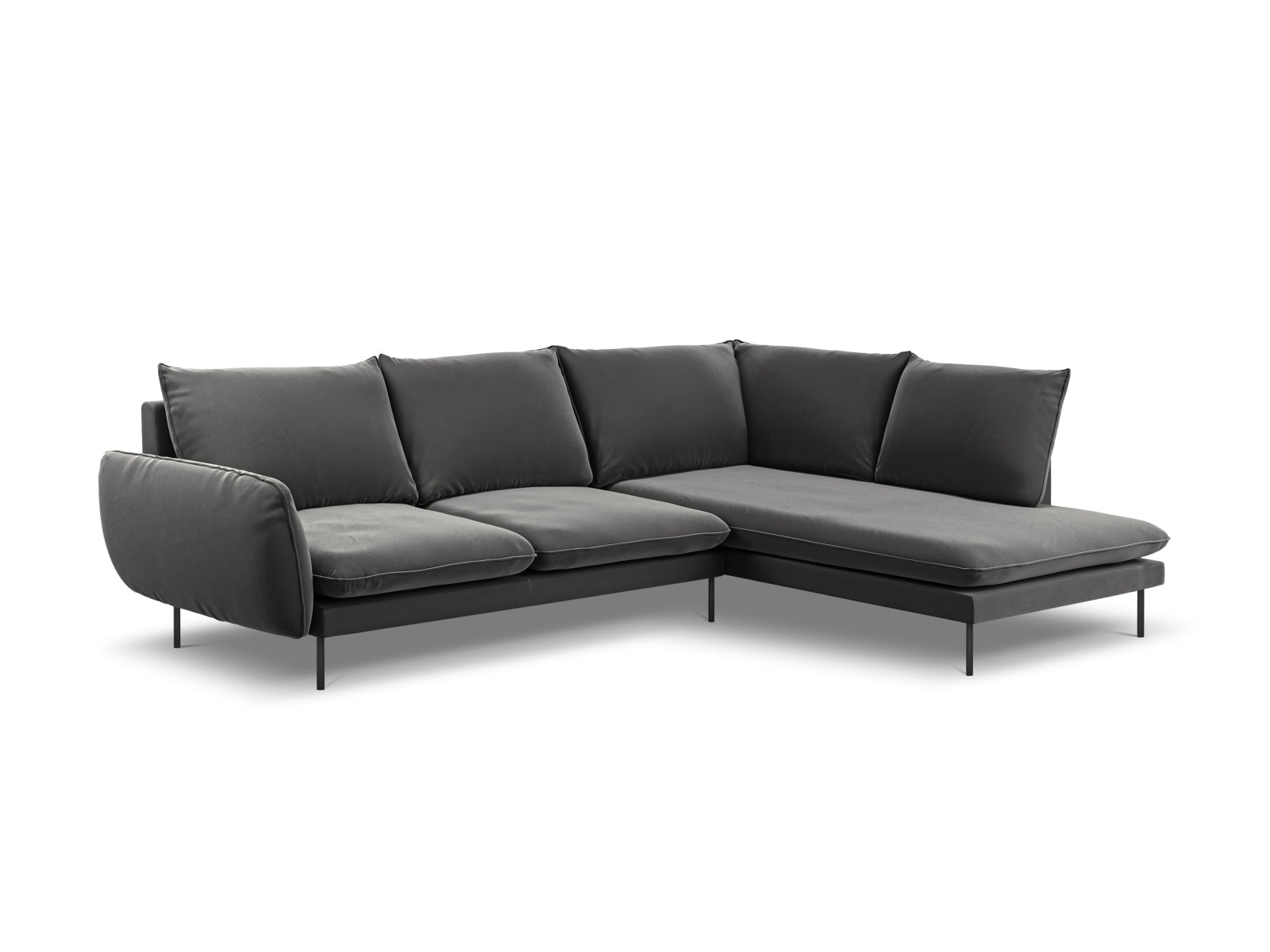 Vienna Velour Ecksofa rechts 6 Sitzer 185cm in Grey/Schwarz präsentiert im Onlineshop von KAQTU Design AG. Ecksofa rechts ist von Cosmopolitan Design