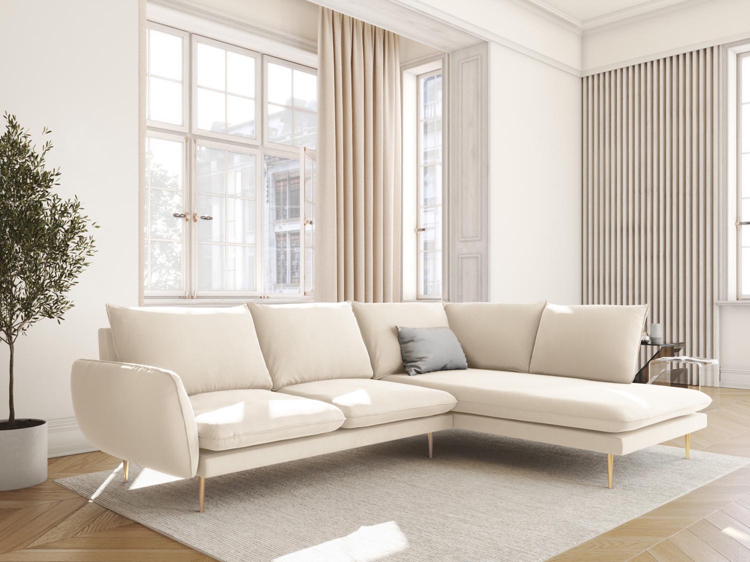 Entdecken Sie das elegante Vienna Velour Ecksofa rechts für 6 Personen. Komfortabel, stilvoll und ideal für Ihr Wohnzimmer – jetzt bei KAQTU erhältlich!