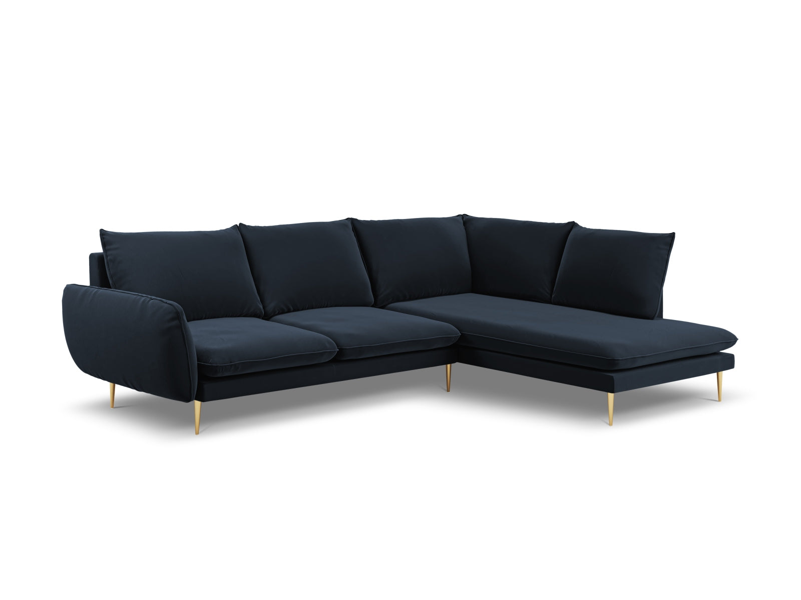 Vienna Velour Ecksofa rechts 6 Sitzer 185cm in Dark Blue/Gold präsentiert im Onlineshop von KAQTU Design AG. Ecksofa rechts ist von Cosmopolitan Design