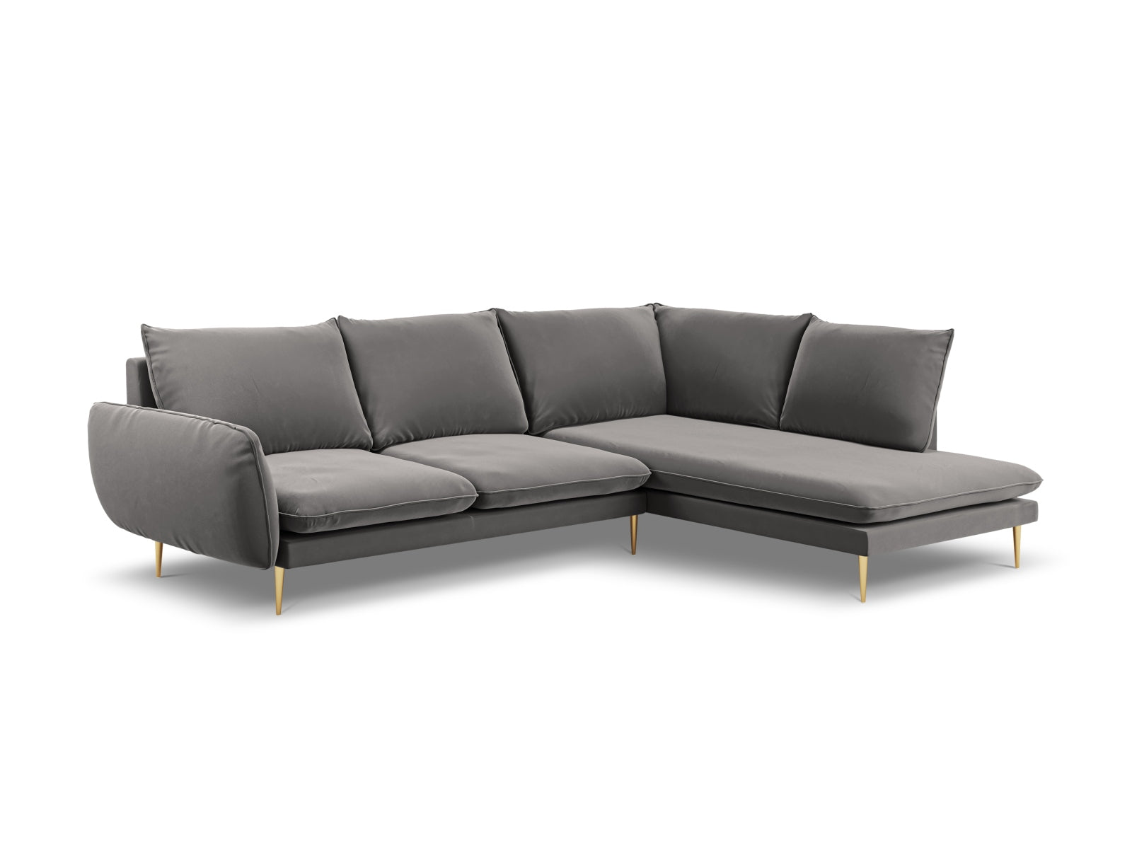 Vienna Velour Ecksofa rechts 6 Sitzer 185cm in Light Grey/Gold präsentiert im Onlineshop von KAQTU Design AG. Ecksofa rechts ist von Cosmopolitan Design