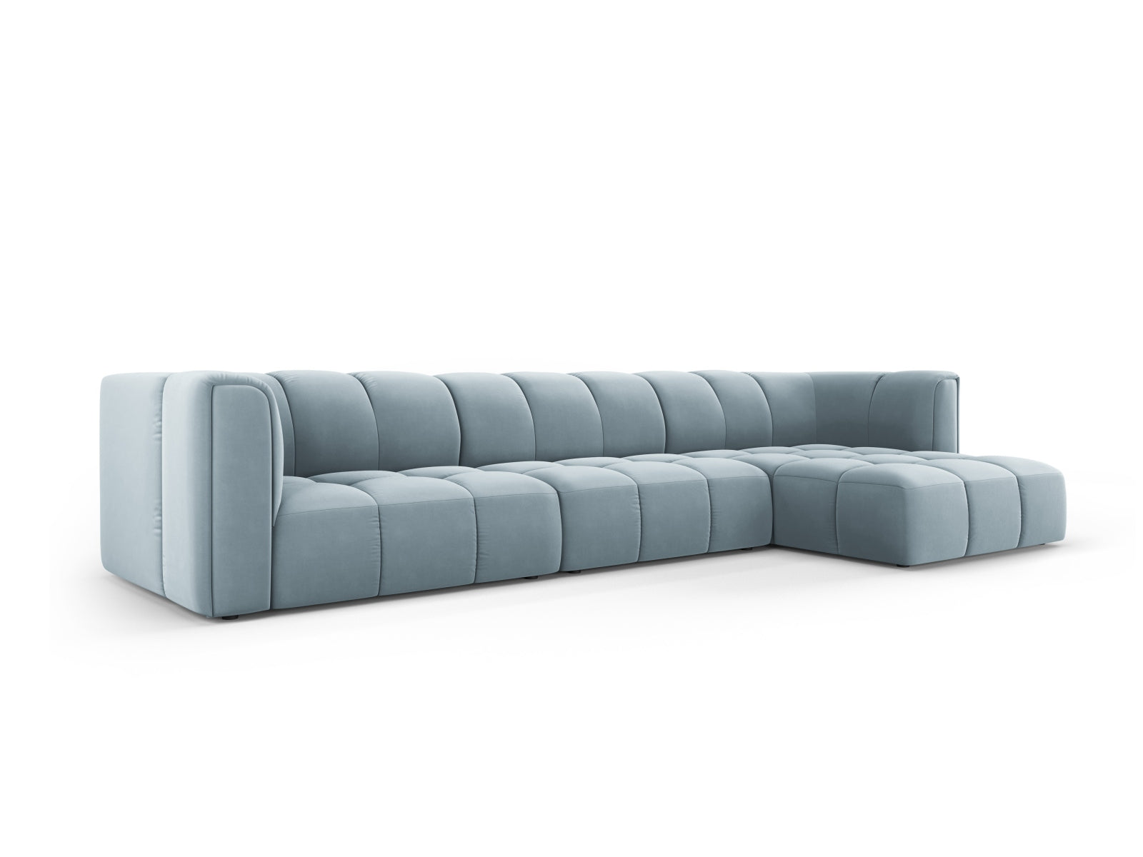5-Sitzer Modular Ecksofa rechts Moritz in Light Blue-Bluvel präsentiert im Onlineshop von KAQTU Design AG. Ecksofa rechts ist von Cosmopolitan Design