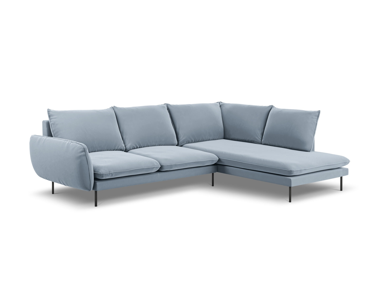 Vienna Velour Ecksofa rechts 6 Sitzer 185cm in Light Blue/Schwarz präsentiert im Onlineshop von KAQTU Design AG. Ecksofa rechts ist von Cosmopolitan Design
