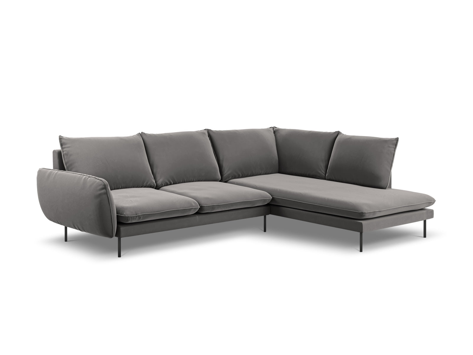 Vienna Velour Ecksofa rechts 6 Sitzer 185cm in Light Grey/Schwarz präsentiert im Onlineshop von KAQTU Design AG. Ecksofa rechts ist von Cosmopolitan Design