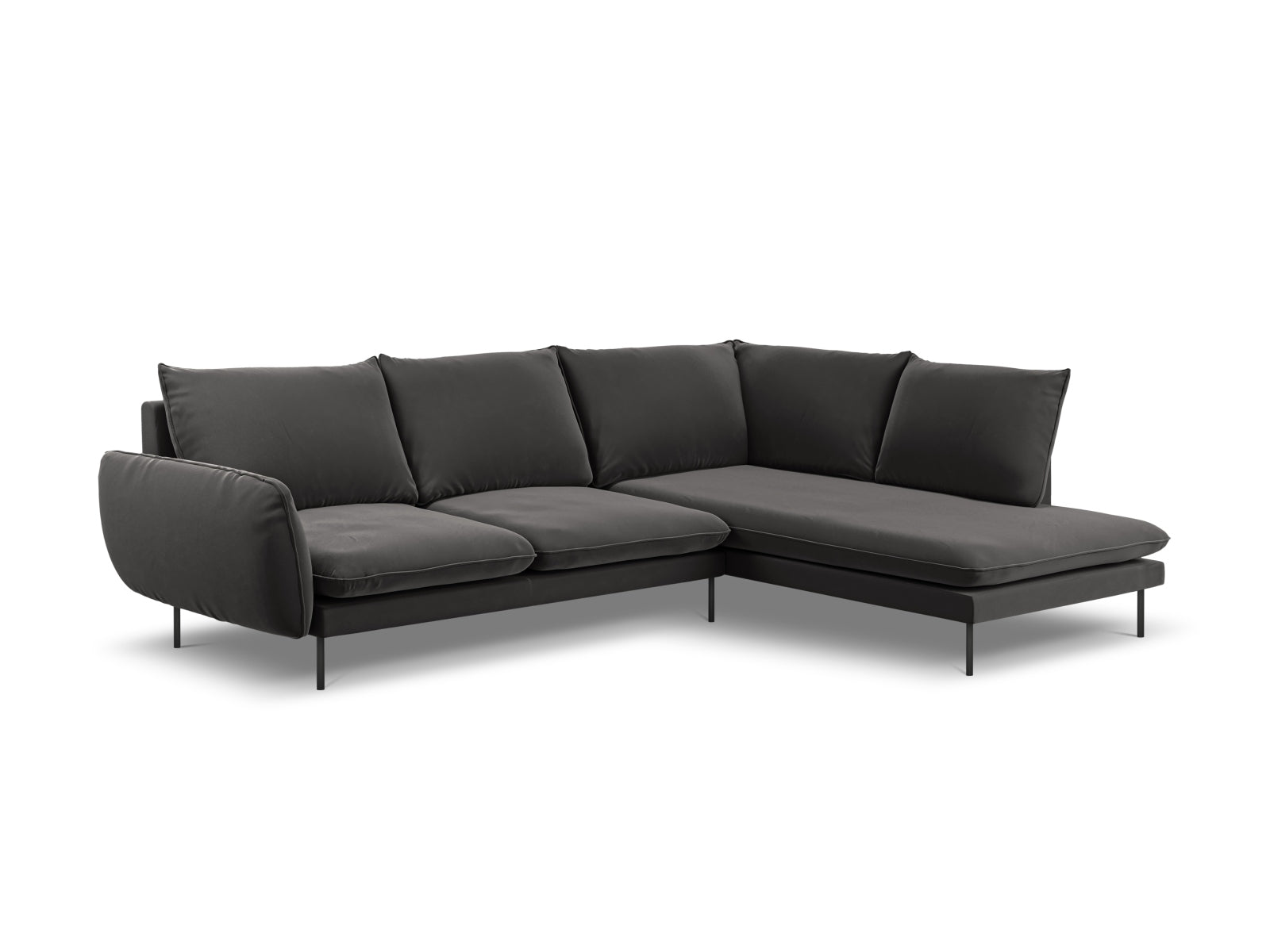 Vienna Velour Ecksofa rechts 6 Sitzer 185cm in Dark Grey/Schwarz präsentiert im Onlineshop von KAQTU Design AG. Ecksofa rechts ist von Cosmopolitan Design