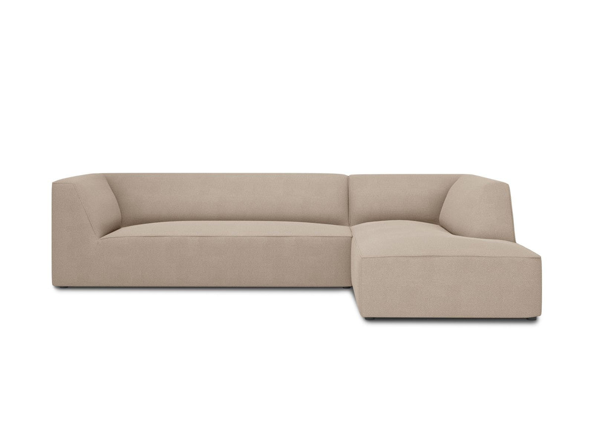 Modulares Ecksofa Siena in Light Grey-Ottawa mit Récamiere, Massivholzrahmen und schwarzen Kunststoffbeinen, 4-Sitzer, Breite 273 cm.