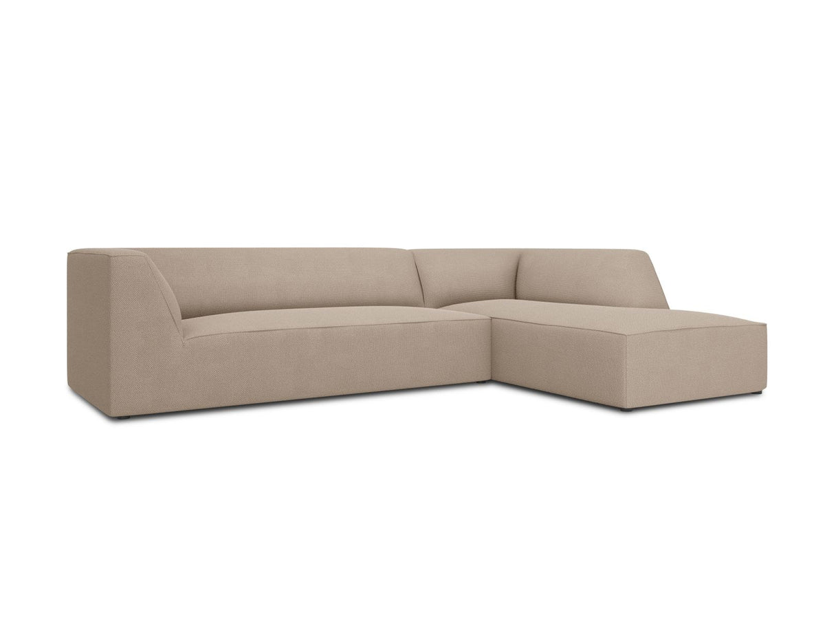Modulares Ecksofa Siena in Light Grey-Ottawa mit Récamiere, Massivholzrahmen und schwarzen Kunststoffbeinen, 4-Sitzer, Breite 273 cm.