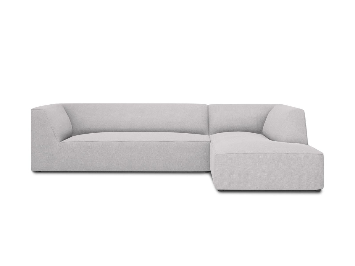 Modulares Ecksofa Siena in Light Grey-Ottawa mit Récamiere, Massivholzrahmen und schwarzen Kunststoffbeinen, 4-Sitzer, Breite 273 cm.