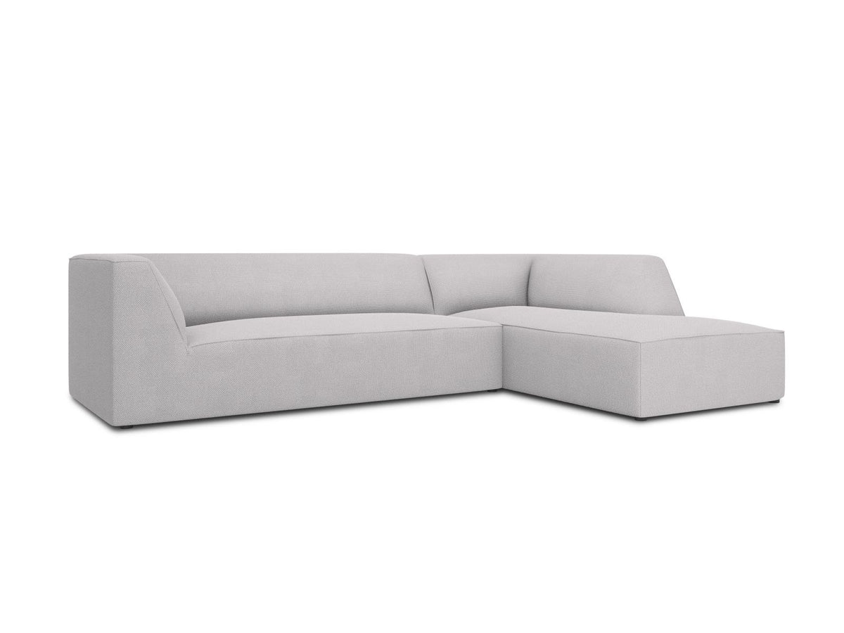 Modulares Ecksofa Siena in Light Grey-Ottawa mit Récamiere, Massivholzrahmen und schwarzen Kunststoffbeinen, 4-Sitzer, Breite 273 cm.