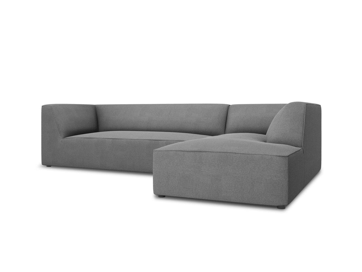 Modulares Ecksofa Siena in Light Grey-Ottawa mit Récamiere, Massivholzrahmen und schwarzen Kunststoffbeinen, 4-Sitzer, Breite 273 cm.