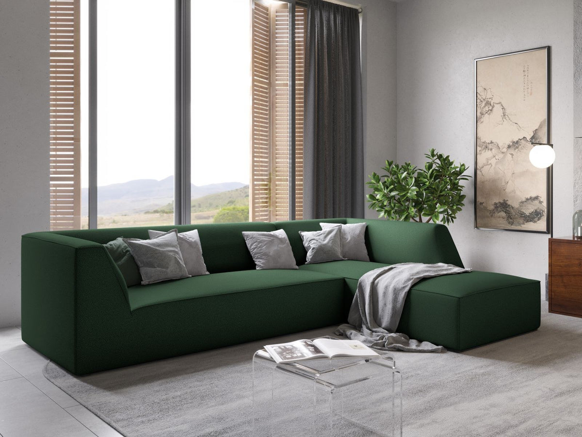 Modulares Ecksofa Siena in Light Grey-Ottawa mit Récamiere, Massivholzrahmen und schwarzen Kunststoffbeinen, 4-Sitzer, Breite 273 cm.