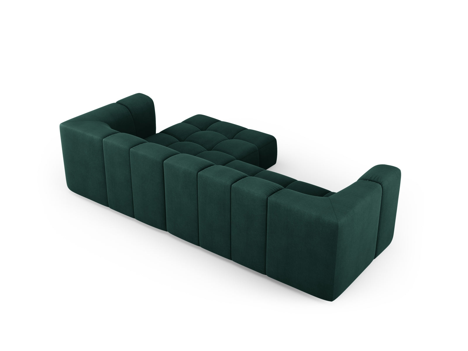 Modernes 3-Sitzer Ecksofa Moritz in edlem Flaschengrün, perfekt für gemütliche Ecken und stilvolle Einrichtungsideen von Cosmopolitan Design.