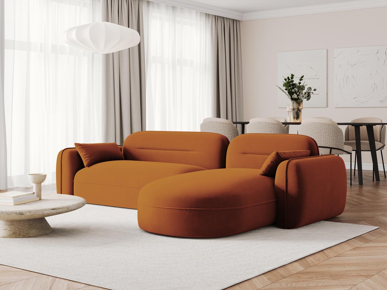 Sydney Velour Modular Ecksofa rechts 4 Sitzer in Terracotta präsentiert im Onlineshop von KAQTU Design AG. Ecksofa rechts ist von Cosmopolitan Design