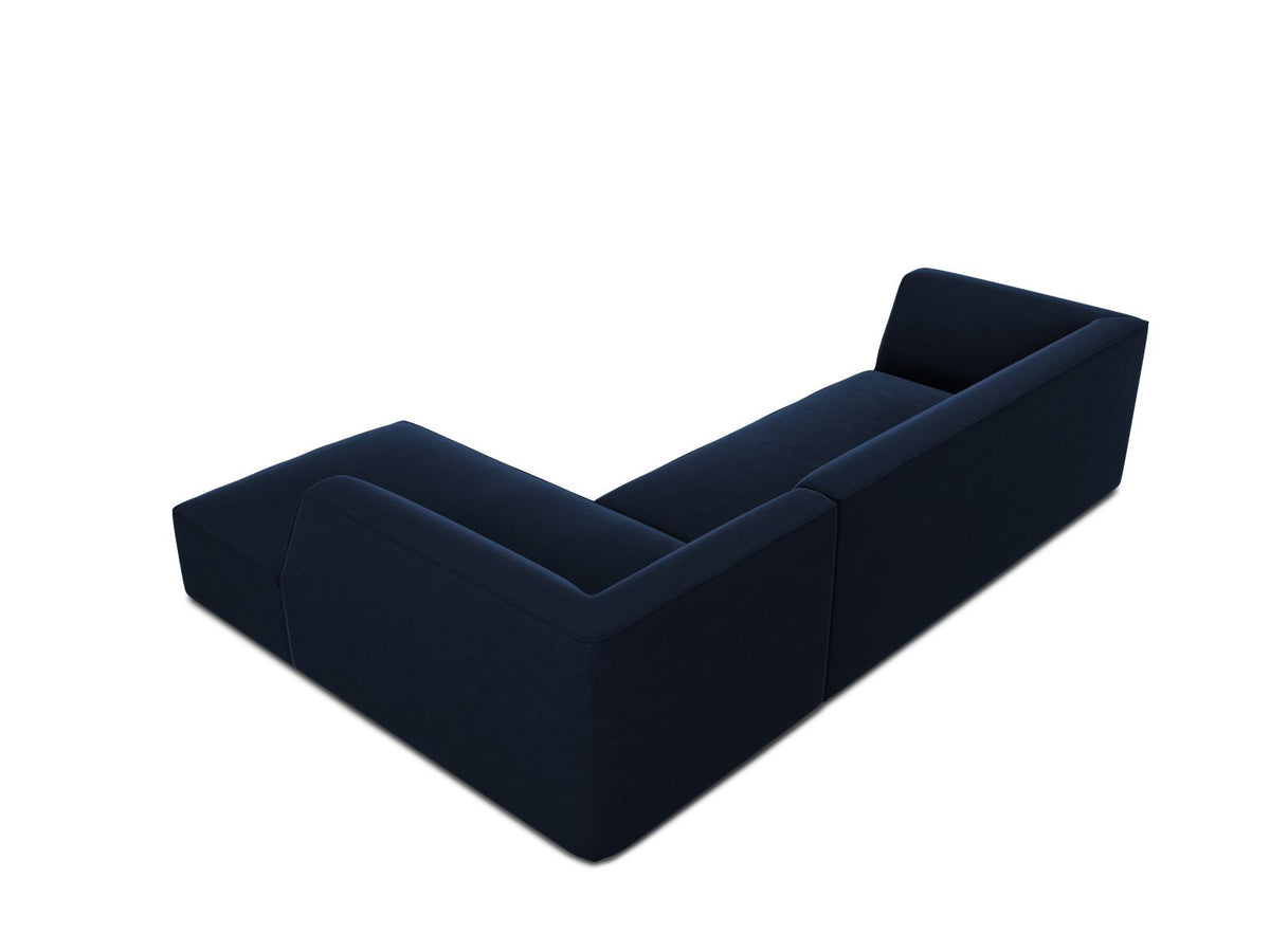 Modulares Ecksofa rechts Siena in Beige-Salvador Samtstoff mit schwarzen Kunststoffbeinen, Récamiere und Massivholzrahmen, 4-Sitzer, 180 cm.
