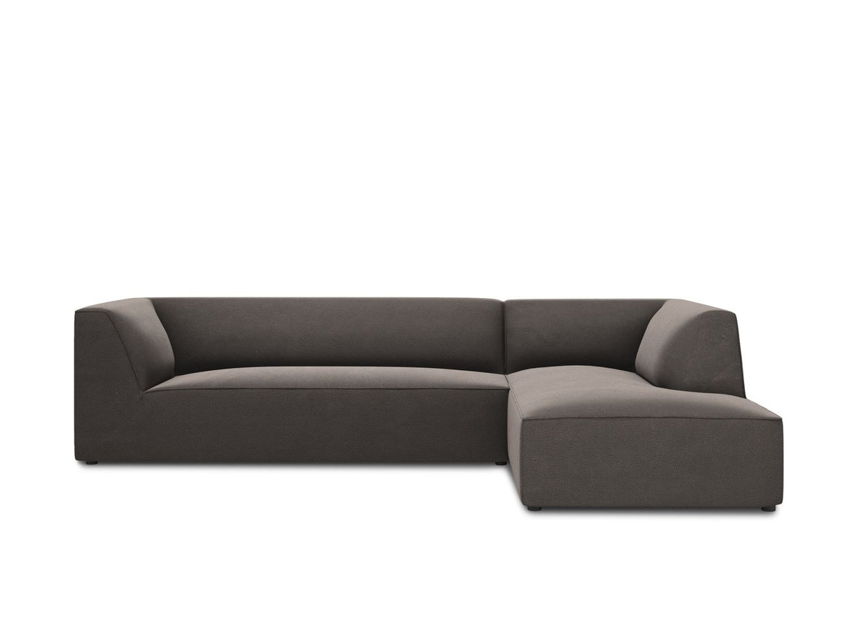 Modulares Ecksofa rechts Siena in Beige-Salvador Samtstoff mit schwarzen Kunststoffbeinen, Récamiere und Massivholzrahmen, 4-Sitzer, 180 cm.