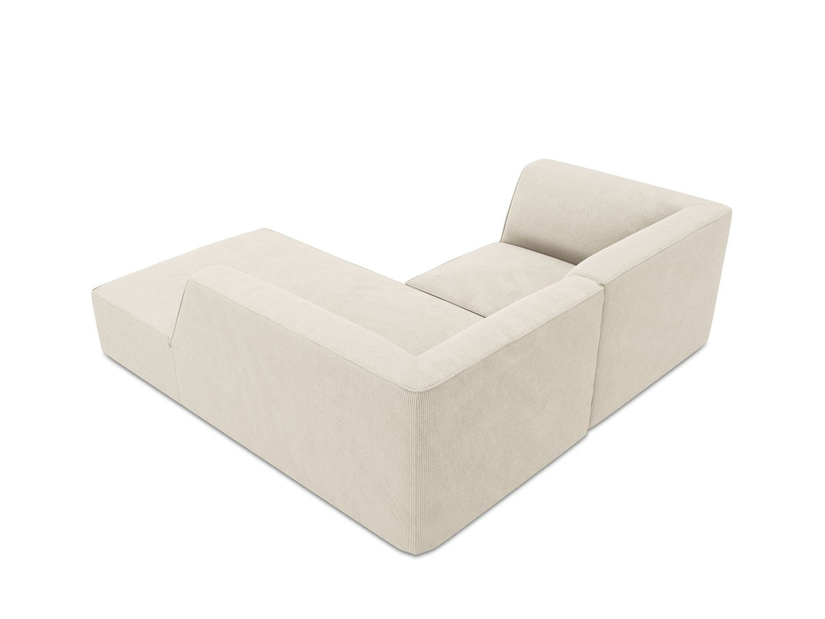 Modulares Ecksofa Siena rechts, 3-Sitzer in Light Beige-Scala Cordstoff, Massivholzrahmen, schwarze Kunststoffbeine, Sitzhöhe 40 cm.