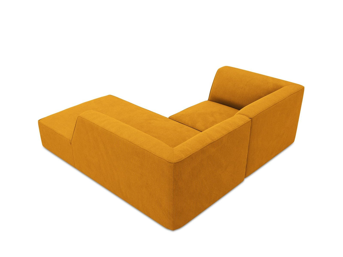 Modulares Ecksofa Siena rechts, 3-Sitzer in Light Beige-Scala Cordstoff, Massivholzrahmen, schwarze Kunststoffbeine, Sitzhöhe 40 cm.