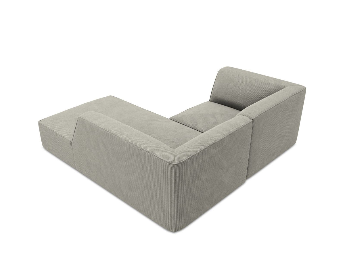 Modulares Ecksofa Siena rechts, 3-Sitzer in Light Beige-Scala Cordstoff, Massivholzrahmen, schwarze Kunststoffbeine, Sitzhöhe 40 cm.