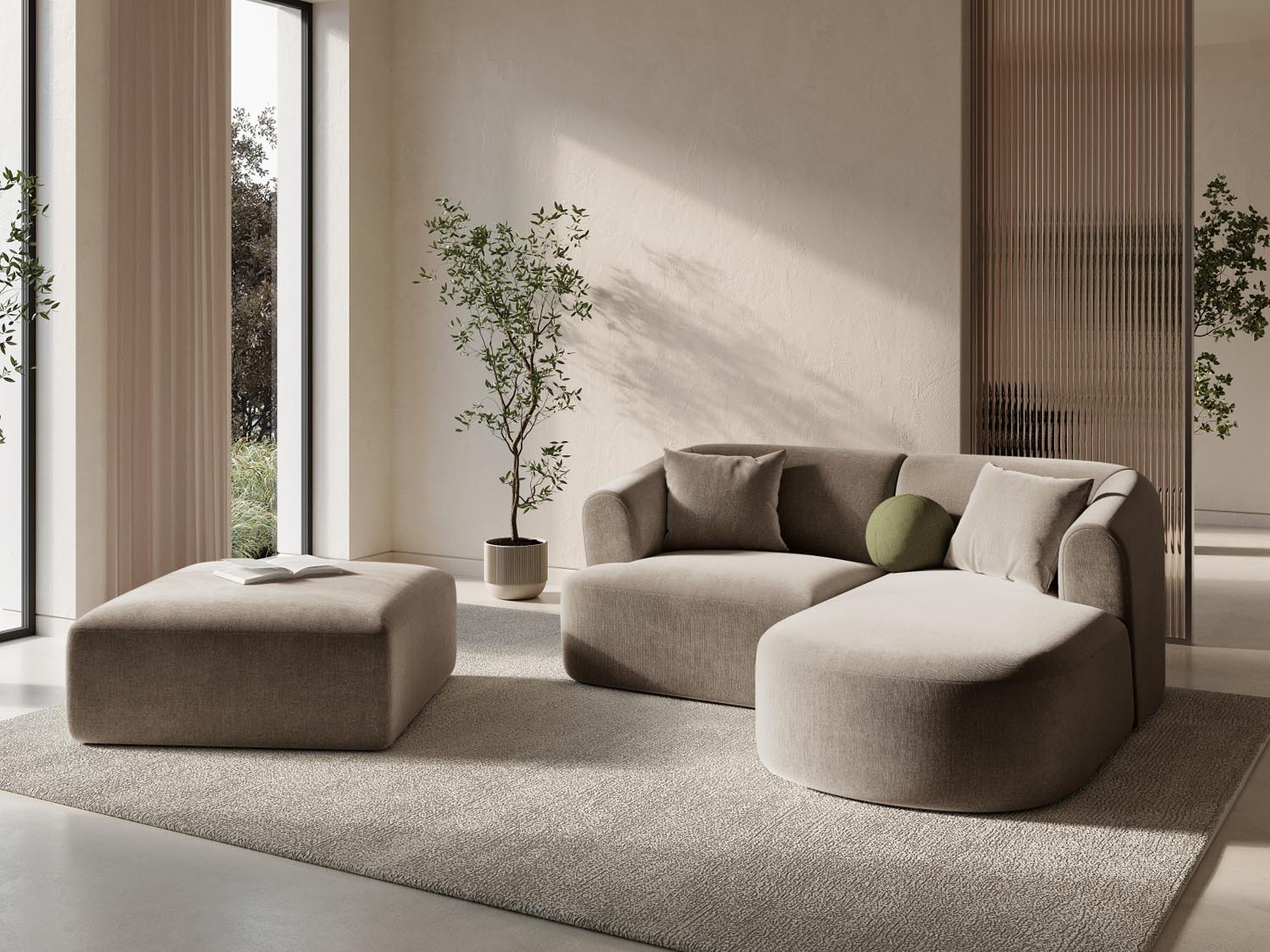 Entdecken Sie das stilvolle Campi Velour Modular Ecksofa rechts 3 Sitzer von Cosmopolitan Design – perfekt für Ihr modernes Wohnzimmer, flexibel und bequem.