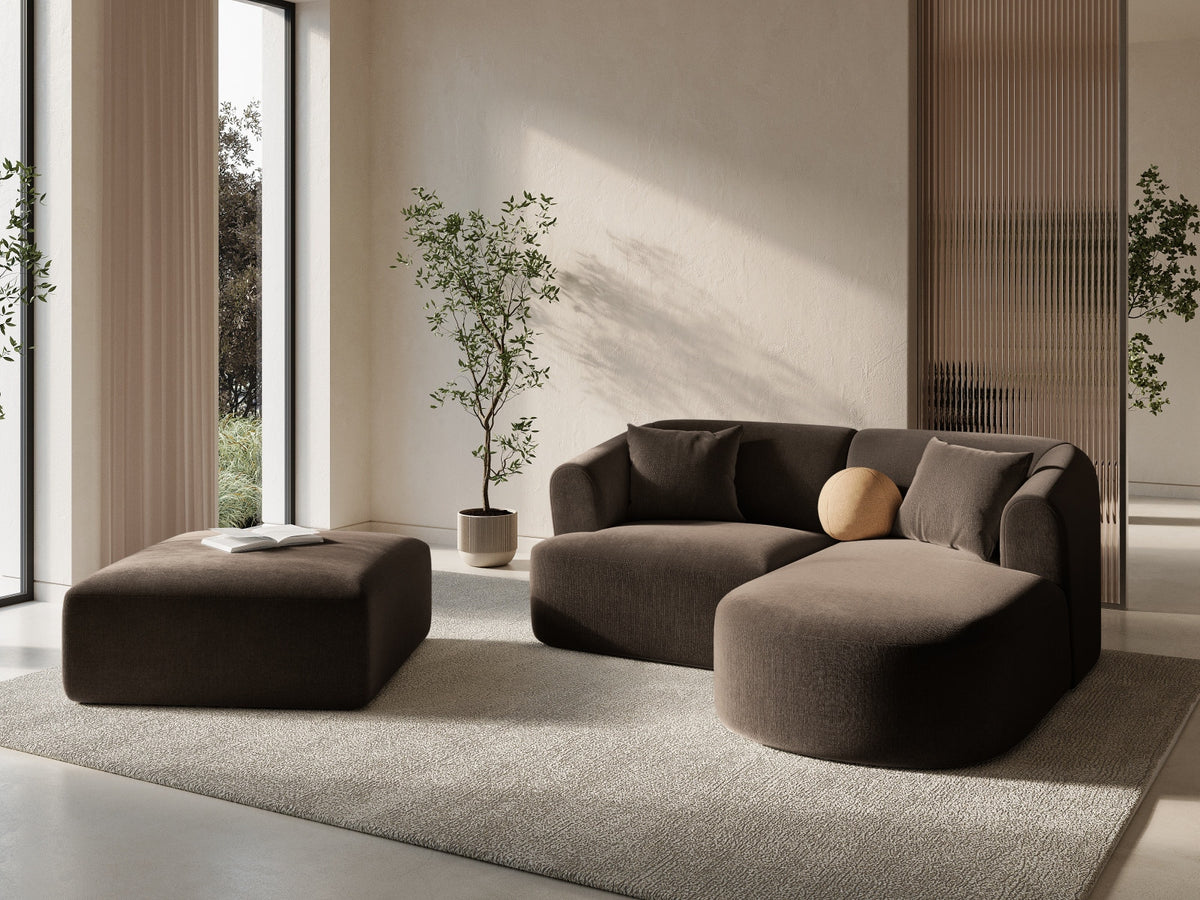 Ecksofa rechts Campi von Cosmopolitan Design mit Velvet-Bezug, Récamiere und schwarzen Beinen
