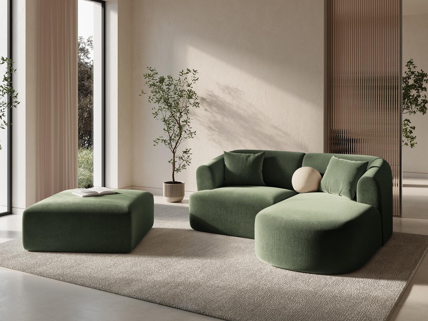 Entdecken Sie das stilvolle Campi Velour Modular Ecksofa rechts 3 Sitzer von Cosmopolitan Design – perfekt für Ihr modernes Wohnzimmer, flexibel und bequem.