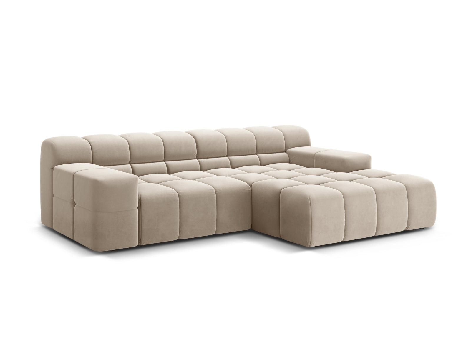 Stylisches 2-Sitzer Ecksofa rechts Hawaii in sanftem Beige aus Magic Velvet, ideal für moderne Wohnräume.