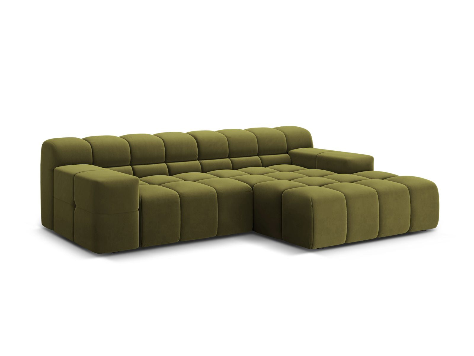 Stylisches 2-Sitzer Ecksofa rechts Hawaii in sanftem Pistaziengrün aus Magic Velvet, ideal für moderne Wohnräume.