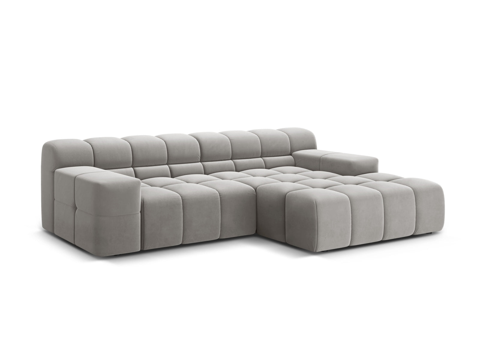 Elegantes 2-Sitzer Ecksofa rechts Hawaii in edlem Silver-Magic Velvet, ideal für stilvolle Wohnräume und gemütliche Abende.