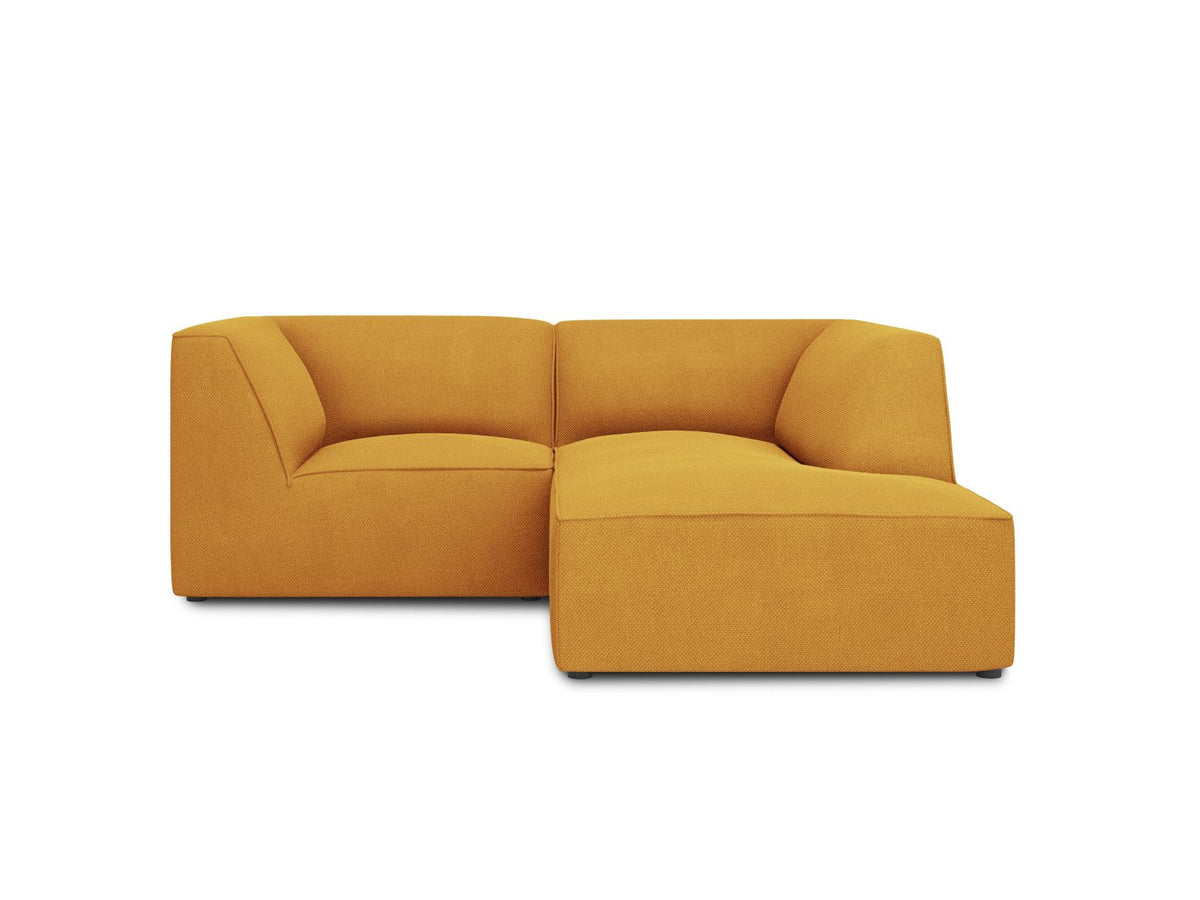 Modulares Ecksofa Siena rechts, 3-Sitzer in Light Beige-Scala Cordstoff, Massivholzrahmen, schwarze Kunststoffbeine, Sitzhöhe 40 cm.