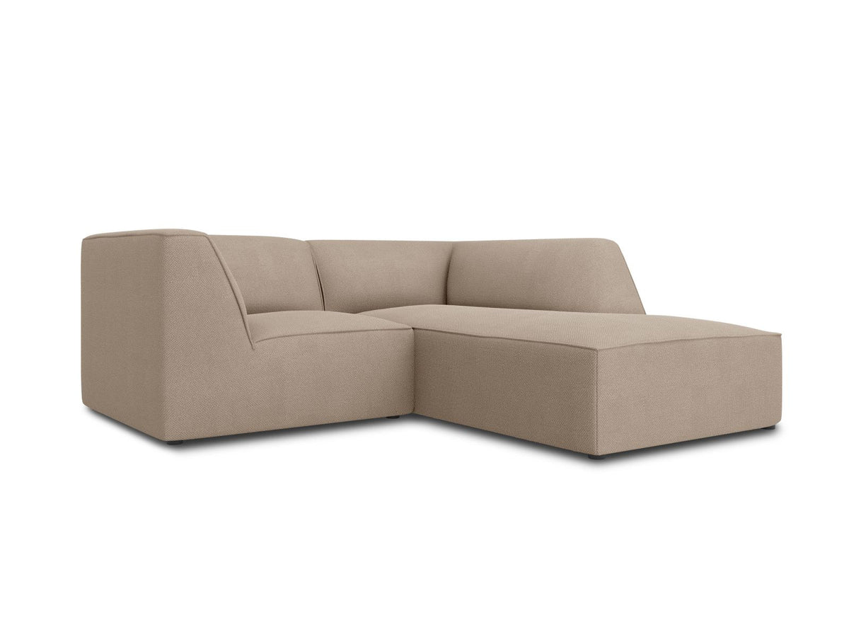 Modulares Ecksofa Siena rechts, 3-Sitzer in Light Beige-Scala Cordstoff, Massivholzrahmen, schwarze Kunststoffbeine, Sitzhöhe 40 cm.