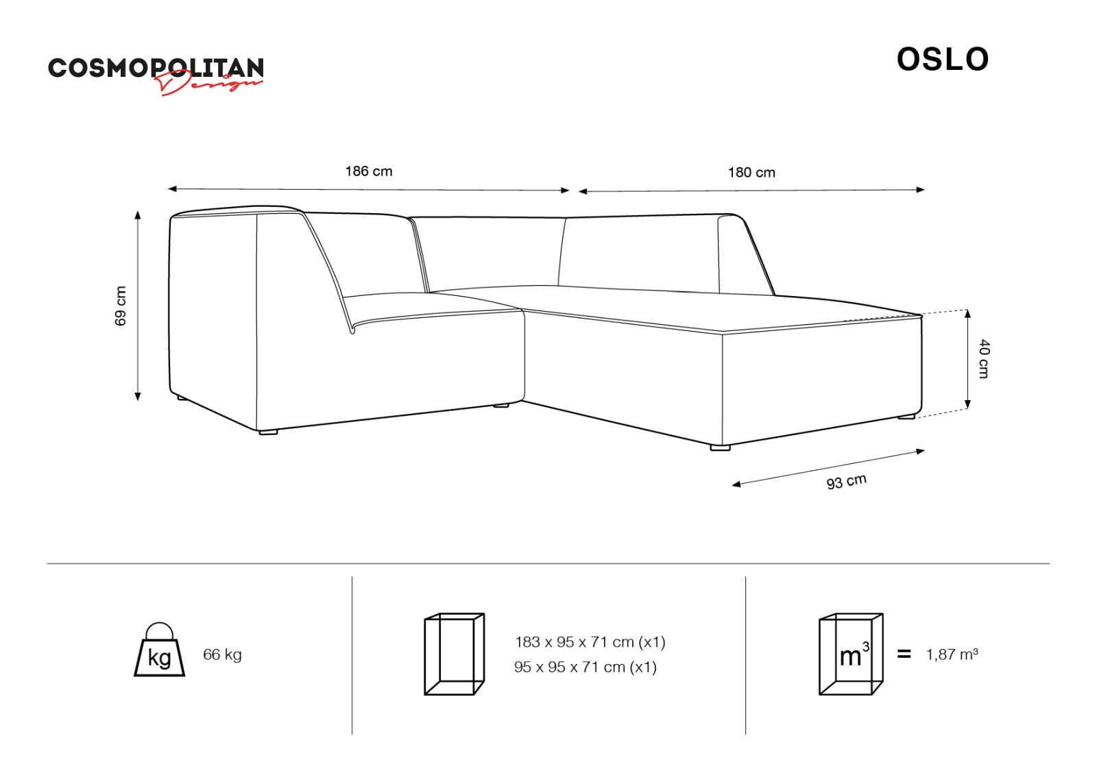Oslo Modular Ecksofa rechts 3 Sitzer in Grey Beige Melange, Terracotta präsentiert im Onlineshop von KAQTU Design AG. Ecksofa rechts ist von Cosmopolitan Design