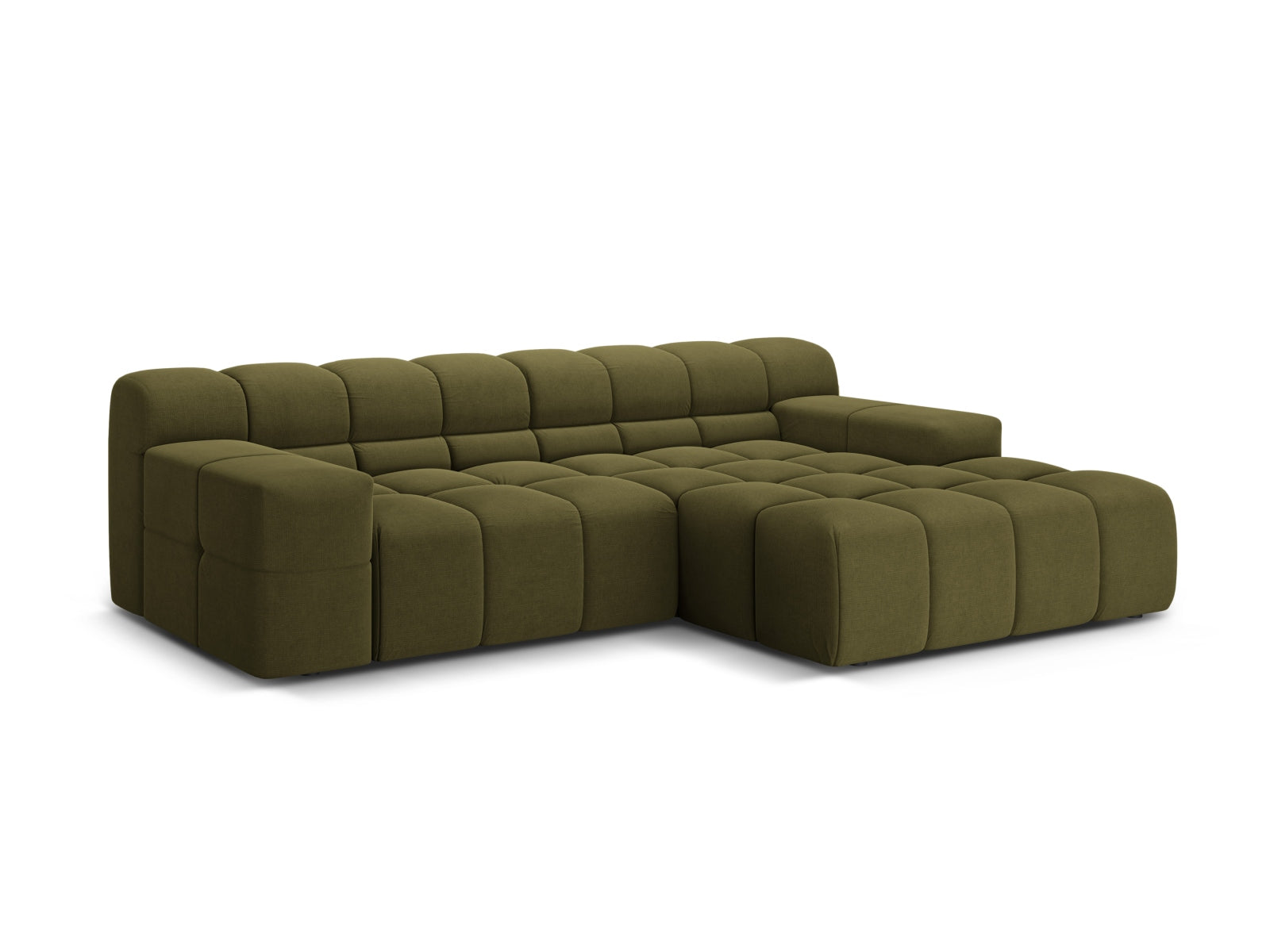 Stylisches 2-Sitzer Ecksofa rechts Hawaii in elegantem Grün, ideal für moderne Wohnräume, von Cosmopolitan Design.
