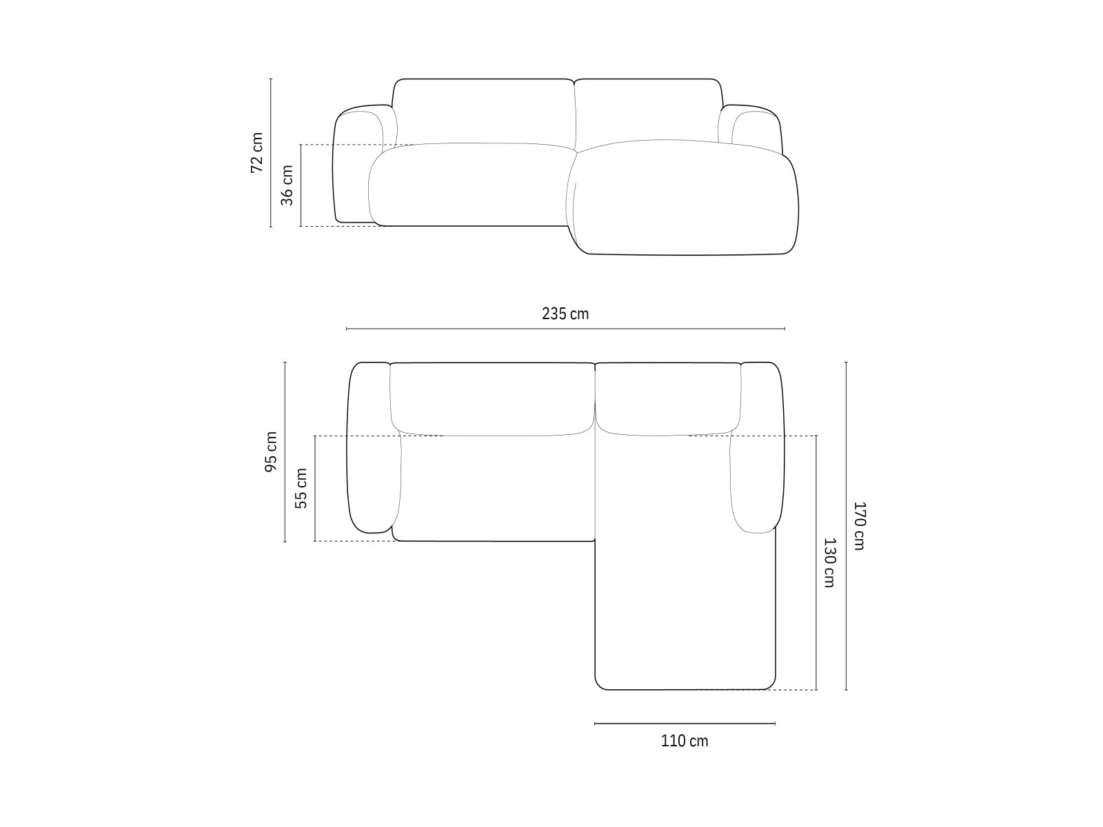 Nolio Ecksofa rechts 4 Sitzer 170cm in Black präsentiert im Onlineshop von KAQTU Design AG. Ecksofa rechts ist von Cosmopolitan Design